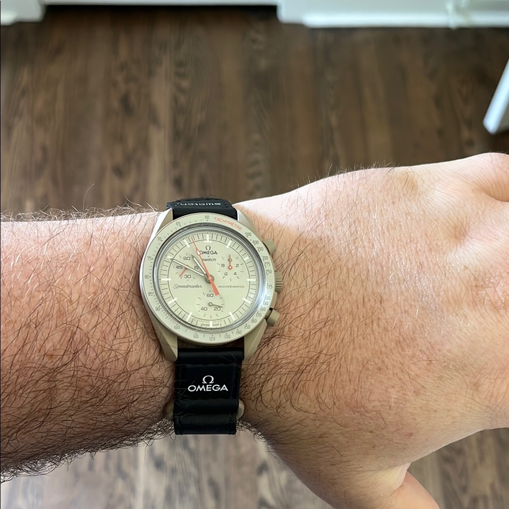 Omega Cream Dial with Black Strap Watch